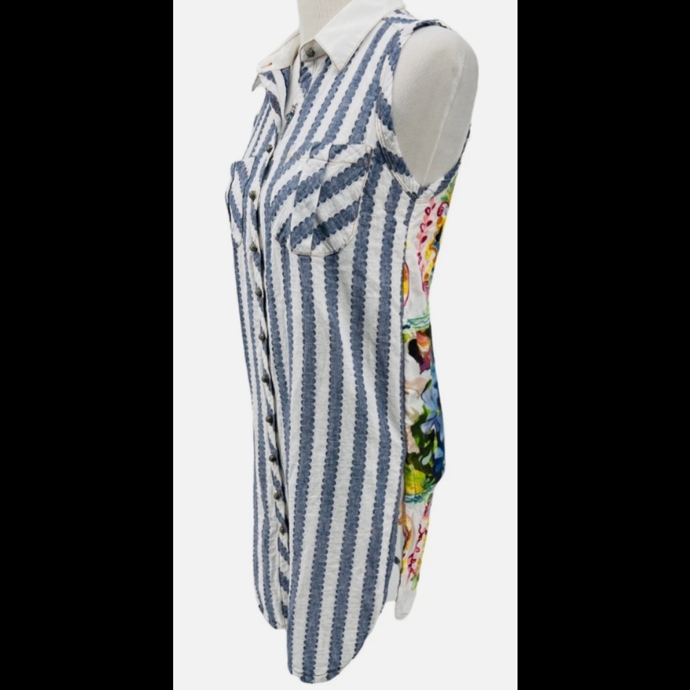 Striped Sleeveless Button-Up Top